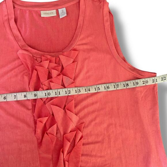 Chico's Top Women's 3 (XL) Calypso Coral Sleeveless Ruffle Front Liquid Knit - Picture 6 of 7